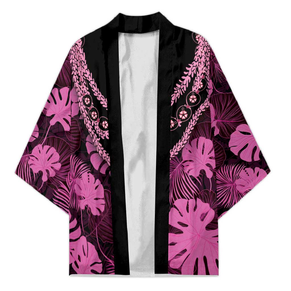 Pink Hawaii Kukui Nut Lei Kimono Hawaiian Pattern Monstera Tropical Vibes LT14 Unisex Pink - Polynesian Pride