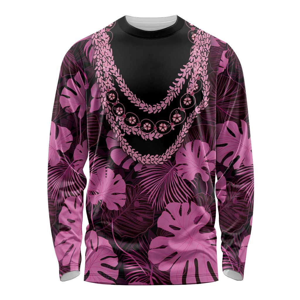 Pink Hawaii Kukui Nut Lei Long Sleeve Shirt Hawaiian Pattern Monstera Tropical Vibes LT14 Unisex Pink - Polynesian Pride