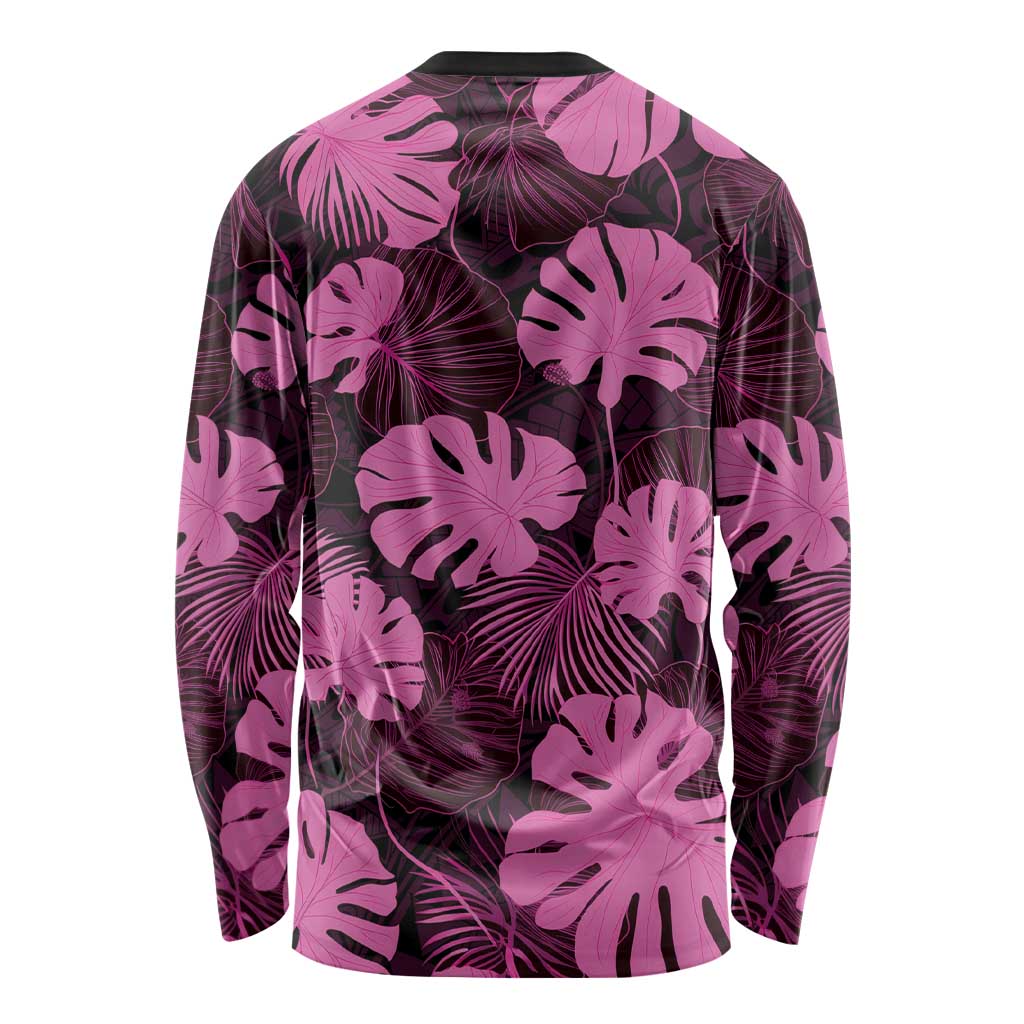 Pink Hawaii Kukui Nut Lei Long Sleeve Shirt Hawaiian Pattern Monstera Tropical Vibes - Polynesian Pride