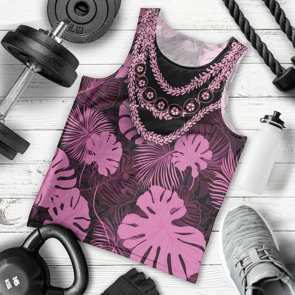 Pink Hawaii Kukui Nut Lei Men Tank Top Hawaiian Pattern Monstera Tropical Vibes - Polynesian Pride