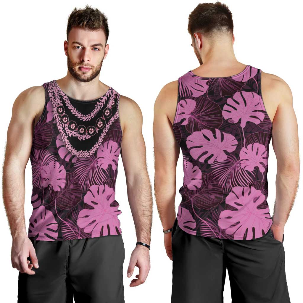 Pink Hawaii Kukui Nut Lei Men Tank Top Hawaiian Pattern Monstera Tropical Vibes - Polynesian Pride