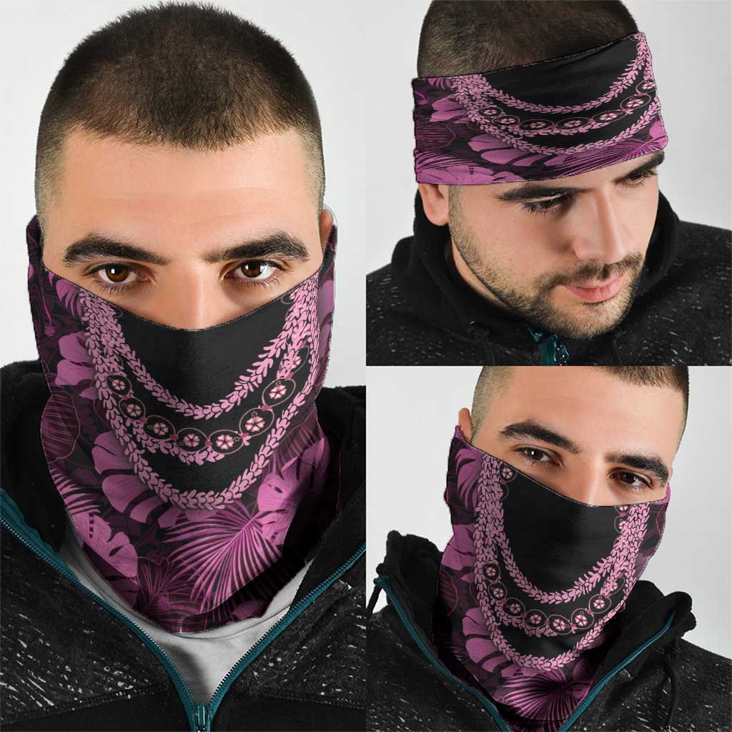 Pink Hawaii Kukui Nut Lei Neck Gaiter Hawaiian Pattern Monstera Tropical Vibes - Polynesian Pride