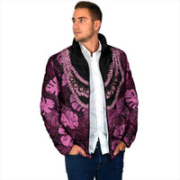 Pink Hawaii Kukui Nut Lei Padded Jacket Hawaiian Pattern Monstera Tropical Vibes - Polynesian Pride