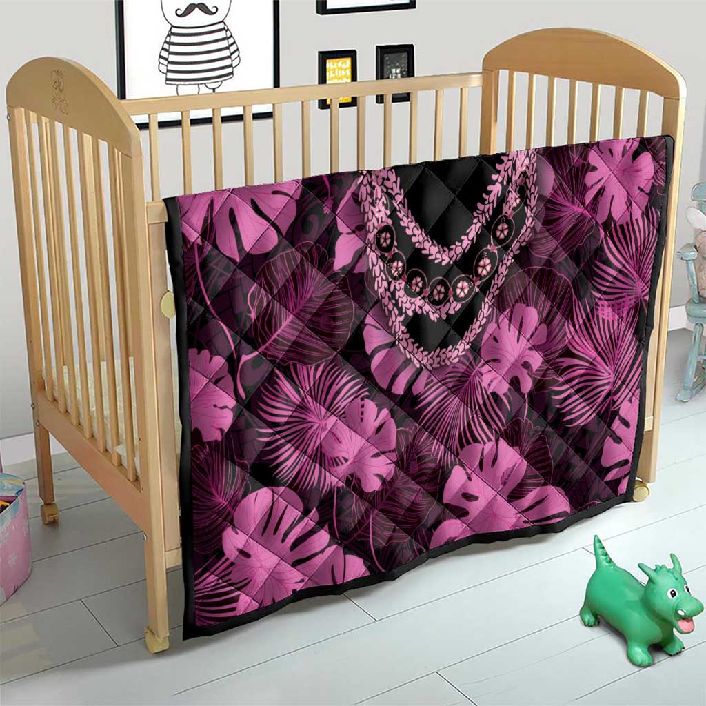 Pink Hawaii Kukui Nut Lei Quilt Hawaiian Pattern Monstera Tropical Vibes - Polynesian Pride