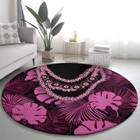 Pink Hawaii Kukui Nut Lei Round Carpet Hawaiian Pattern Monstera Tropical Vibes - Polynesian Pride
