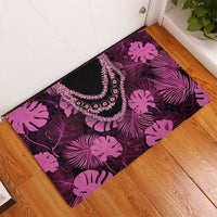 Pink Hawaii Kukui Nut Lei Rubber Doormat Hawaiian Pattern Monstera Tropical Vibes - Polynesian Pride