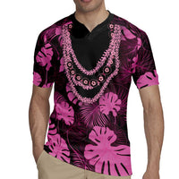Pink Hawaii Kukui Nut Lei Rugby Jersey Hawaiian Pattern Monstera Tropical Vibes - Polynesian Pride