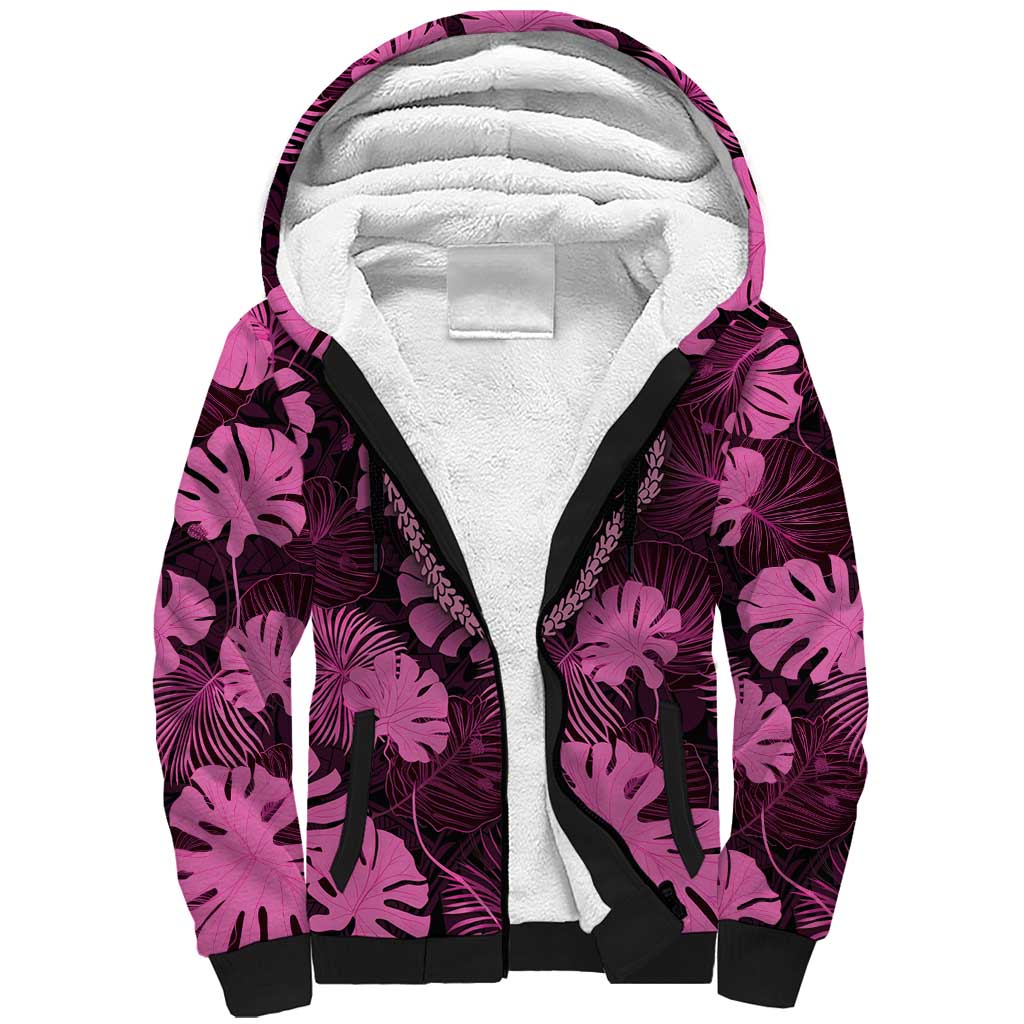 Pink Hawaii Kukui Nut Lei Sherpa Hoodie Hawaiian Pattern Monstera Tropical Vibes LT14 Unisex Pink - Polynesian Pride