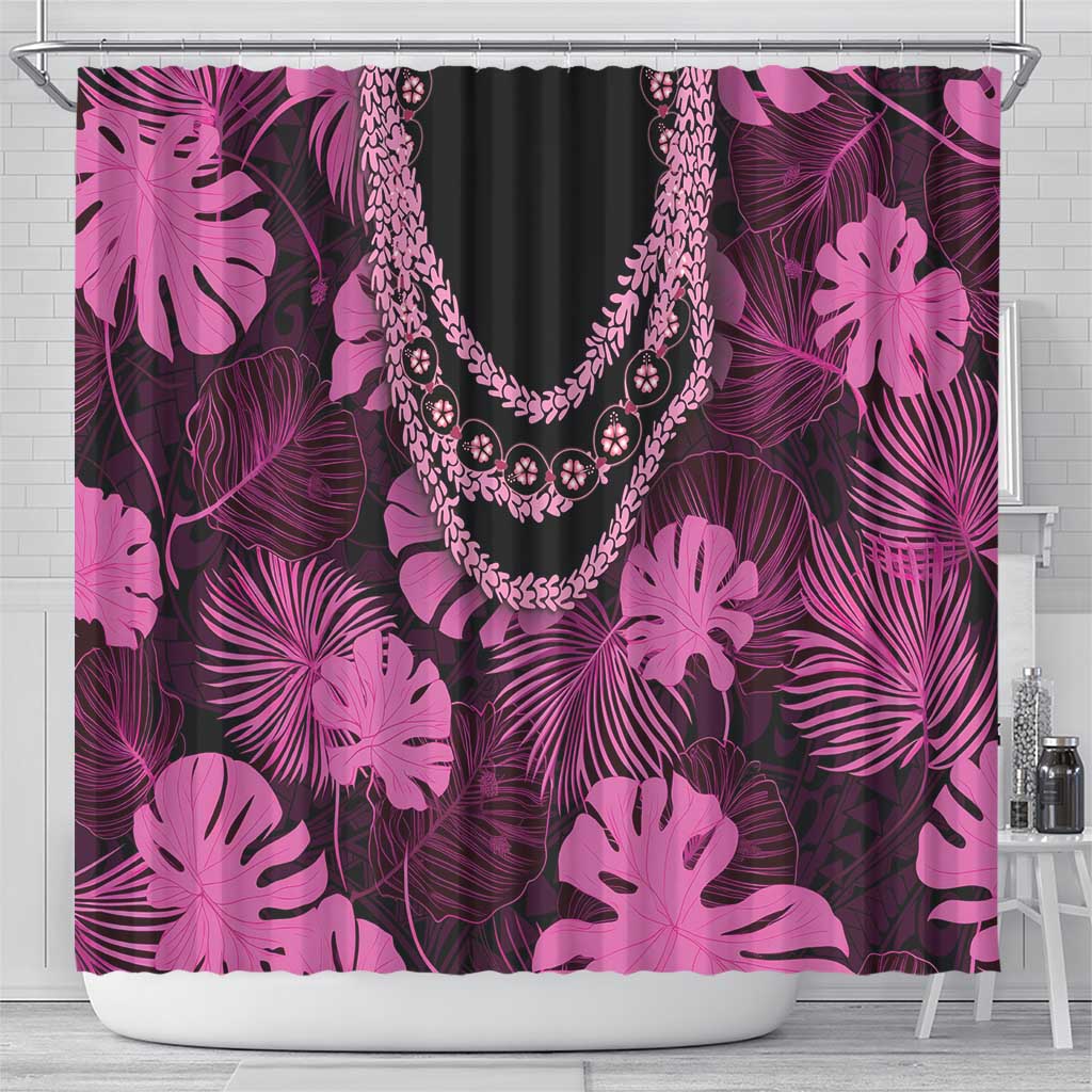 Pink Hawaii Kukui Nut Lei Shower Curtain Hawaiian Pattern Monstera Tropical Vibes - Polynesian Pride