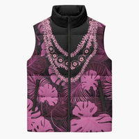 Pink Hawaii Kukui Nut Lei Sleeveless Puffer Jacket Hawaiian Pattern Monstera Tropical Vibes - Polynesian Pride