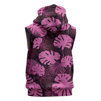 Pink Hawaii Kukui Nut Lei Sleeveless Zip Hoodie Hawaiian Pattern Monstera Tropical Vibes - Polynesian Pride