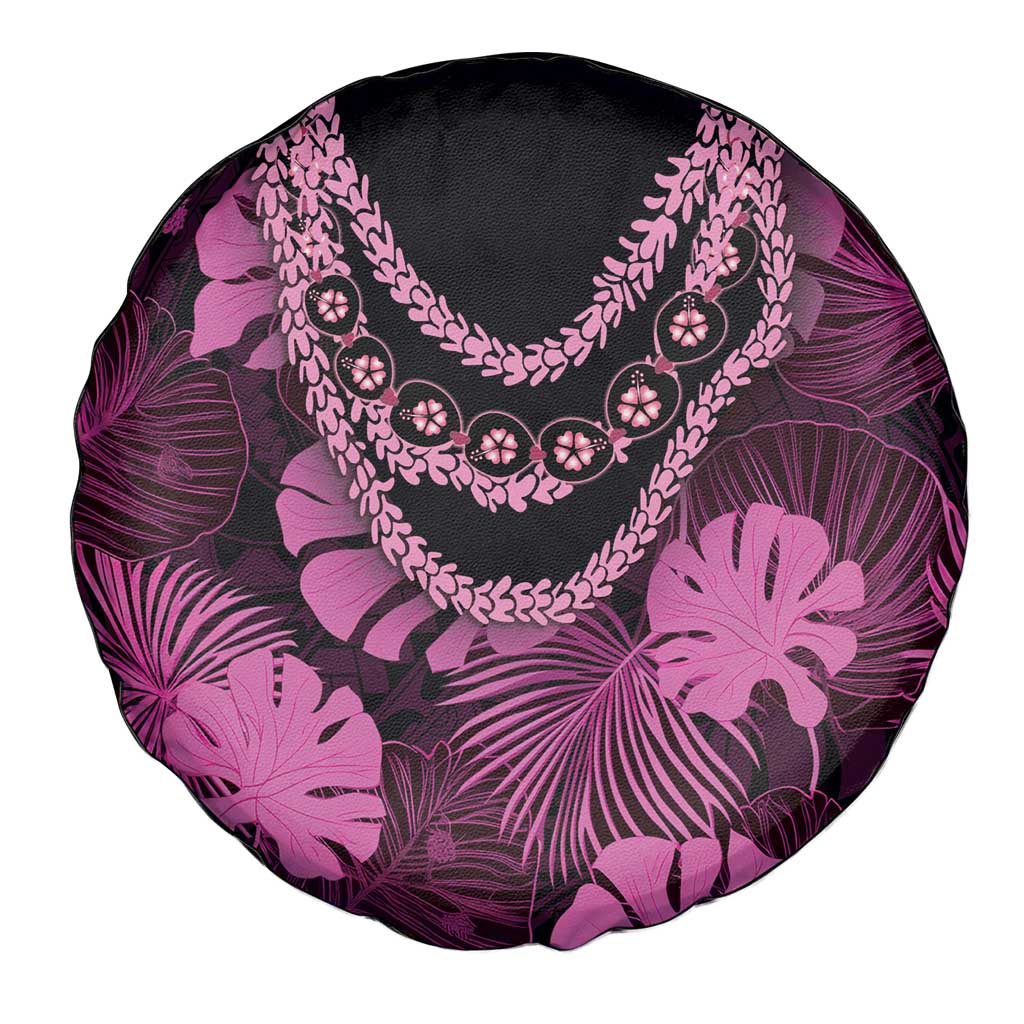 Pink Hawaii Kukui Nut Lei Spare Tire Cover Hawaiian Pattern Monstera Tropical Vibes - Polynesian Pride