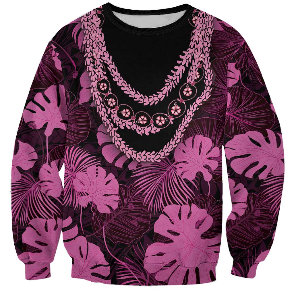 Pink Hawaii Kukui Nut Lei Sweatshirt Hawaiian Pattern Monstera Tropical Vibes LT14 Unisex Pink - Polynesian Pride