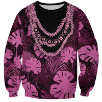 Pink Hawaii Kukui Nut Lei Sweatshirt Hawaiian Pattern Monstera Tropical Vibes - Polynesian Pride