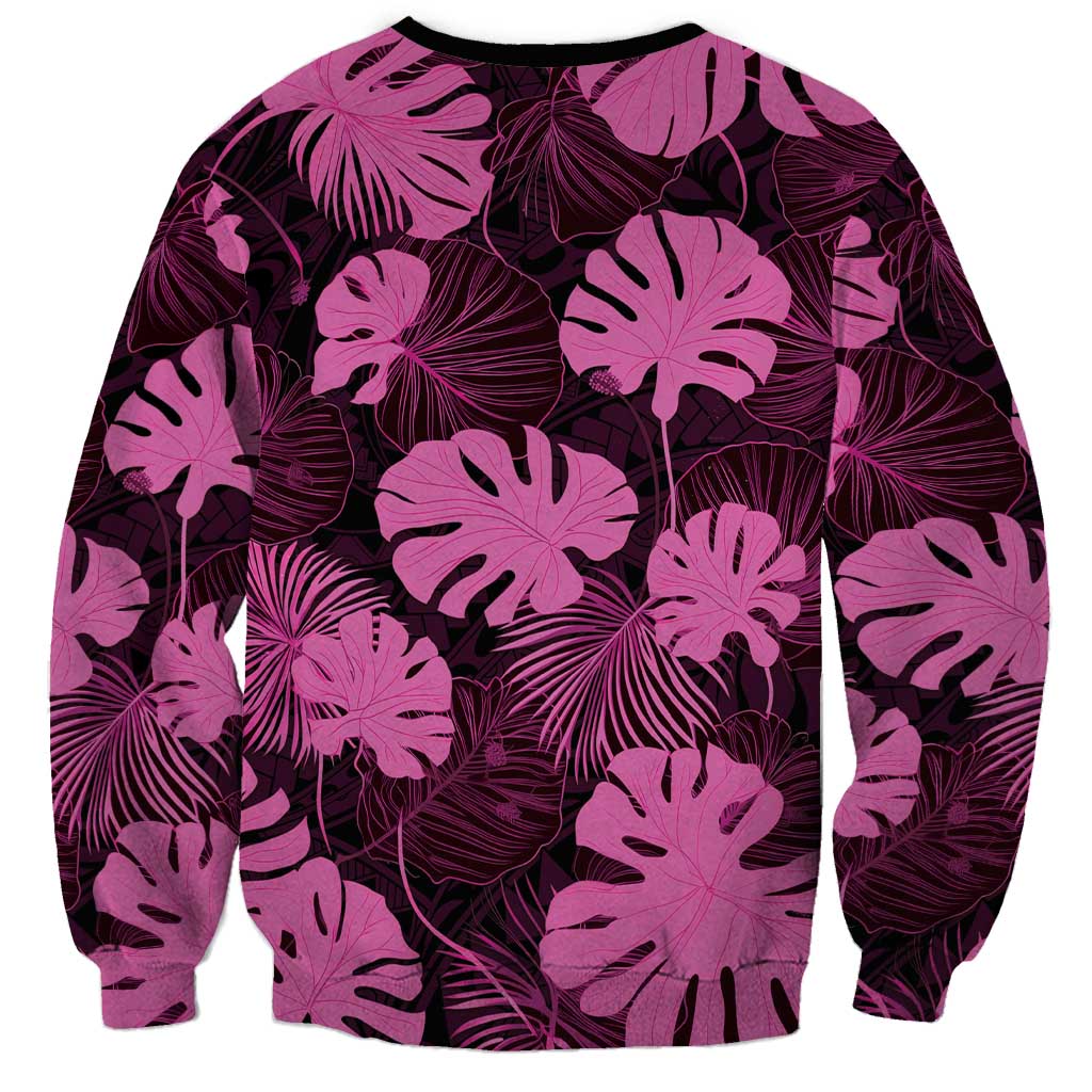 Pink Hawaii Kukui Nut Lei Sweatshirt Hawaiian Pattern Monstera Tropical Vibes - Polynesian Pride