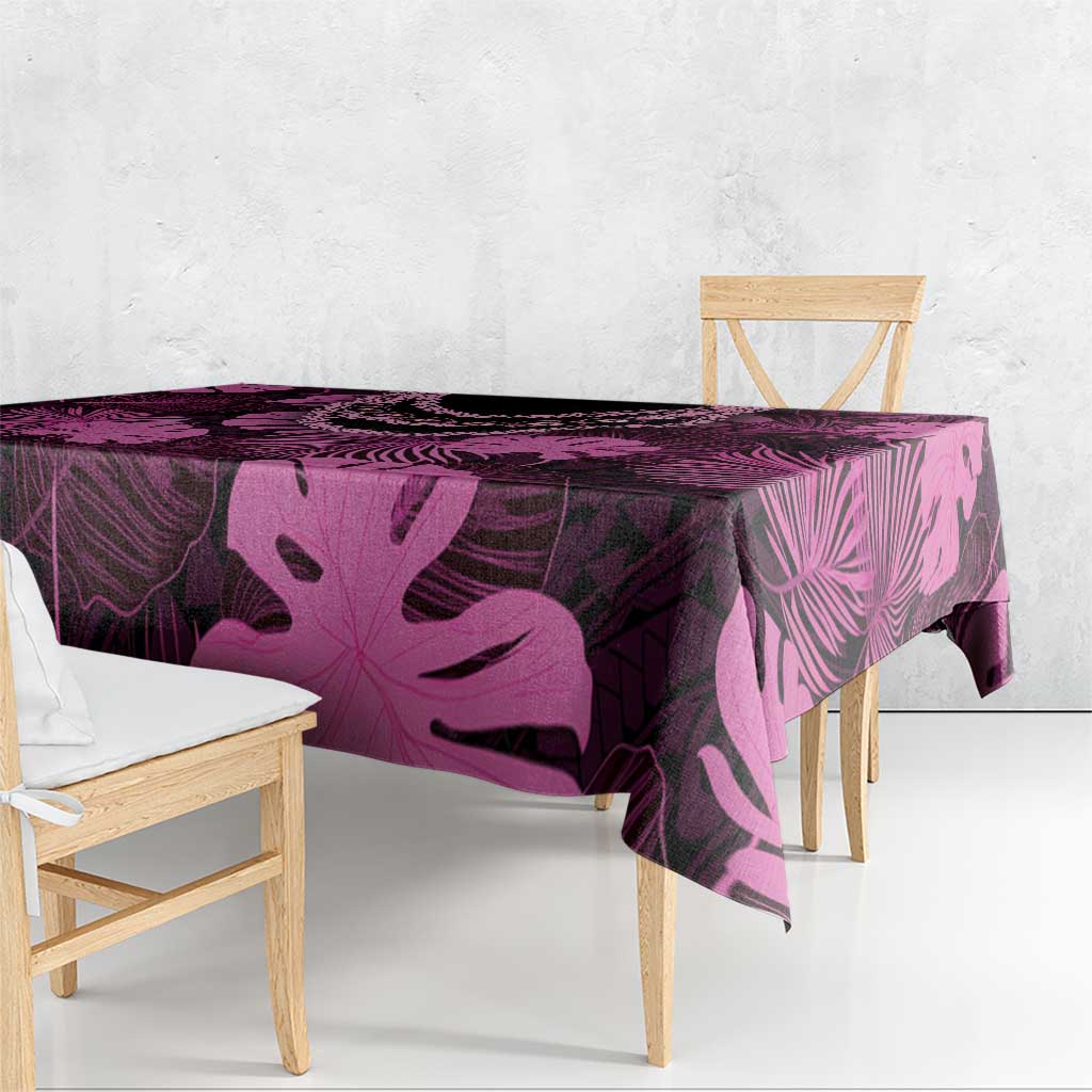 Pink Hawaii Kukui Nut Lei Tablecloth Hawaiian Pattern Monstera Tropical Vibes - Polynesian Pride