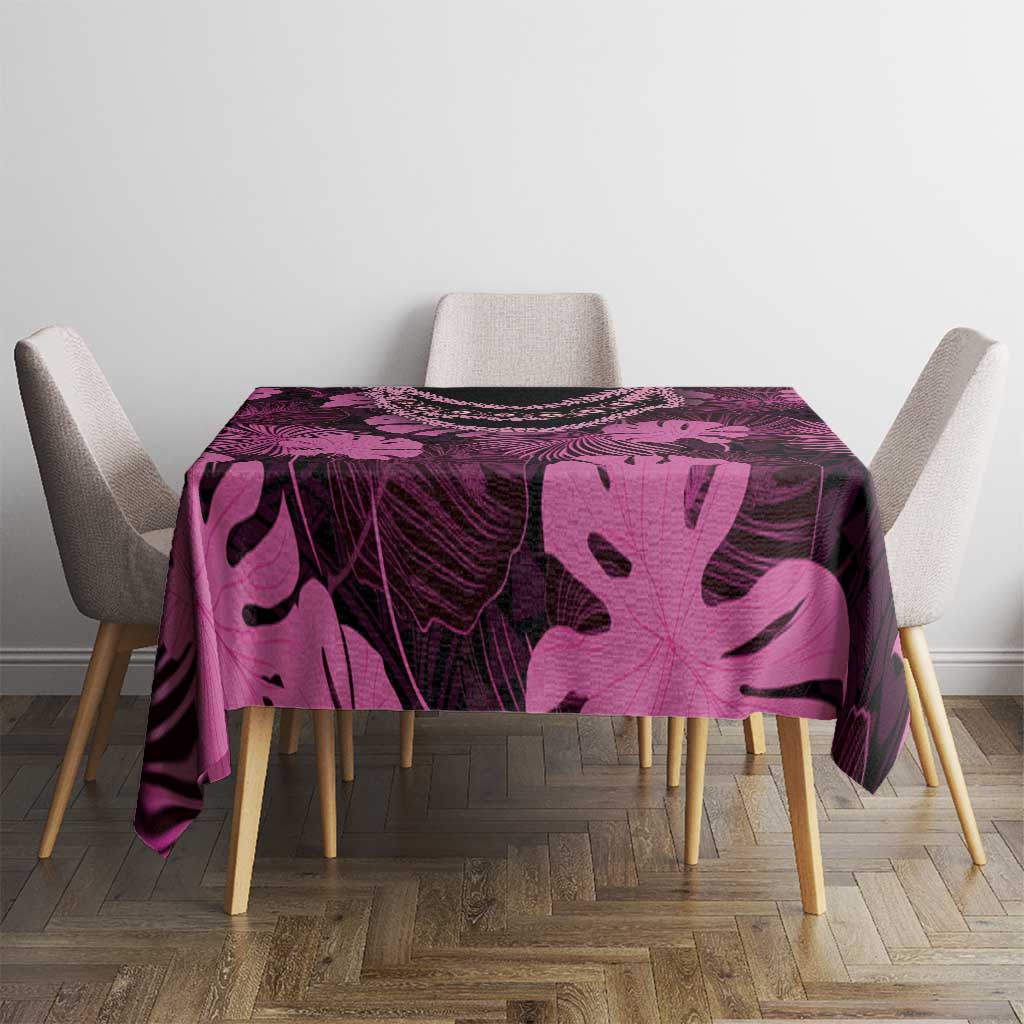Pink Hawaii Kukui Nut Lei Tablecloth Hawaiian Pattern Monstera Tropical Vibes - Polynesian Pride