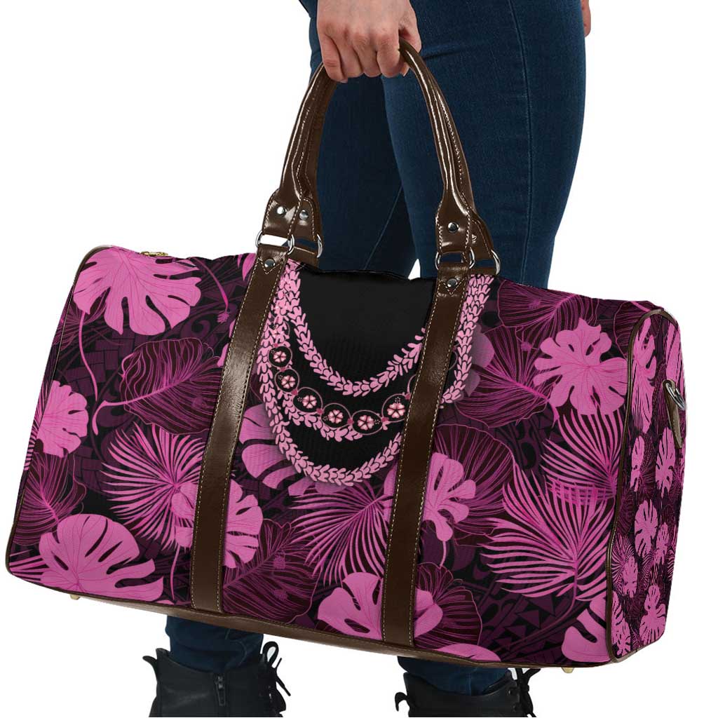 Pink Hawaii Kukui Nut Lei Travel Bag Hawaiian Pattern Monstera Tropical Vibes - Polynesian Pride