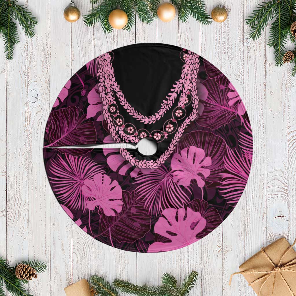 Pink Hawaii Kukui Nut Lei Tree Skirt Hawaiian Pattern Monstera Tropical Vibes - Polynesian Pride