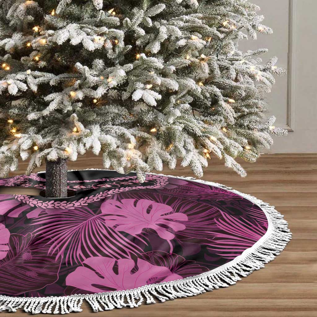 Pink Hawaii Kukui Nut Lei Tree Skirt Hawaiian Pattern Monstera Tropical Vibes - Polynesian Pride