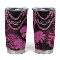 Pink Hawaii Kukui Nut Lei Tumbler Cup Hawaiian Pattern Monstera Tropical Vibes - Polynesian Pride
