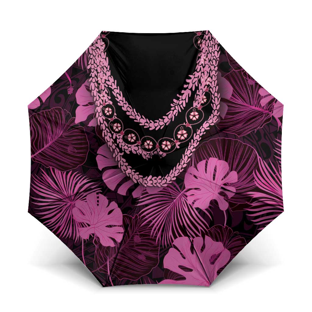 Pink Hawaii Kukui Nut Lei Umbrella Hawaiian Pattern Monstera Tropical Vibes - Polynesian Pride