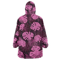 Pink Hawaii Kukui Nut Lei Wearable Blanket Hoodie Hawaiian Pattern Monstera Tropical Vibes - Polynesian Pride