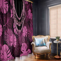 Pink Hawaii Kukui Nut Lei Window Curtain Hawaiian Pattern Monstera Tropical Vibes - Polynesian Pride