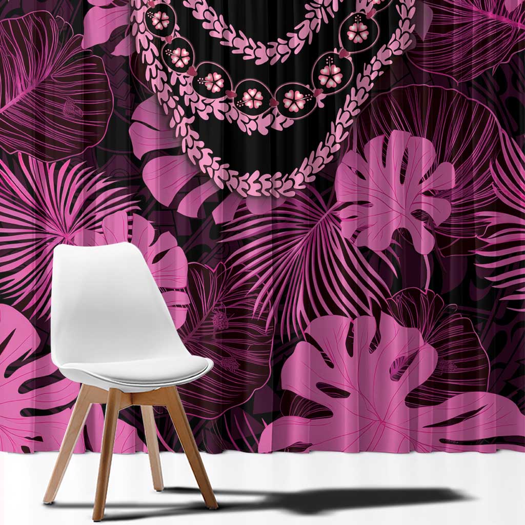 Pink Hawaii Kukui Nut Lei Window Curtain Hawaiian Pattern Monstera Tropical Vibes - Polynesian Pride