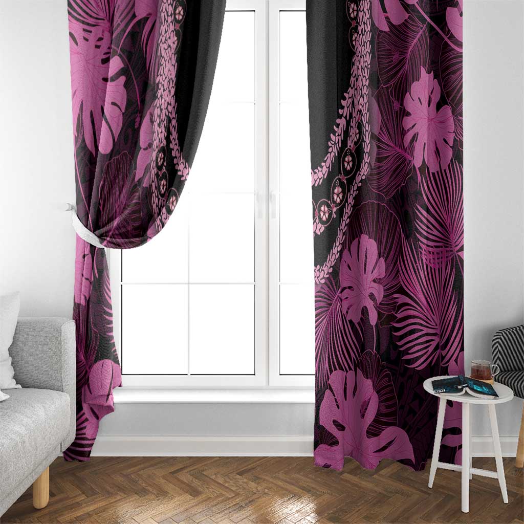 Pink Hawaii Kukui Nut Lei Window Curtain Hawaiian Pattern Monstera Tropical Vibes - Polynesian Pride