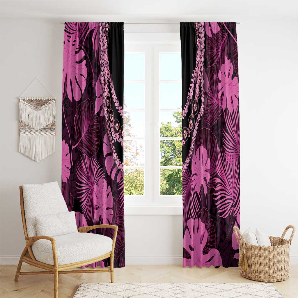 Pink Hawaii Kukui Nut Lei Window Curtain Hawaiian Pattern Monstera Tropical Vibes - Polynesian Pride