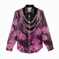 Pink Hawaii Kukui Nut Lei Women Casual Shirt Hawaiian Pattern Monstera Tropical Vibes LT14 - Polynesian Pride
