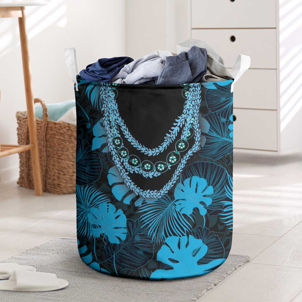 Blue Hawaii Kukui Nut Lei Laundry Basket Hawaiian Pattern Monstera Tropical Vibes - Polynesian Pride