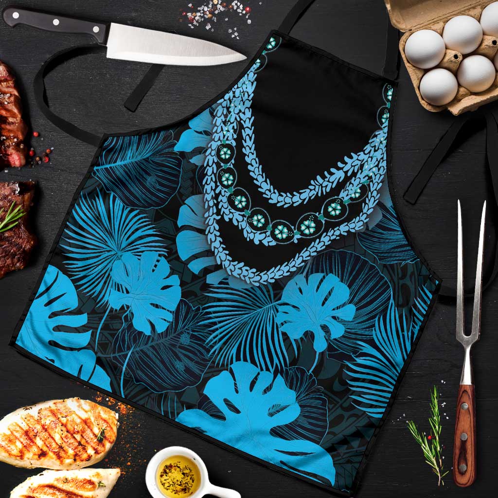 Blue Hawaii Kukui Nut Lei Apron Hawaiian Pattern Monstera Tropical Vibes - Polynesian Pride