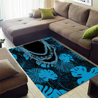 Blue Hawaii Kukui Nut Lei Area Rug Hawaiian Pattern Monstera Tropical Vibes - Polynesian Pride