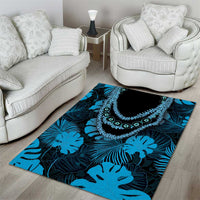 Blue Hawaii Kukui Nut Lei Area Rug Hawaiian Pattern Monstera Tropical Vibes - Polynesian Pride