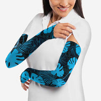 Blue Hawaii Kukui Nut Lei Arm Sleeves Hawaiian Pattern Monstera Tropical Vibes - Polynesian Pride