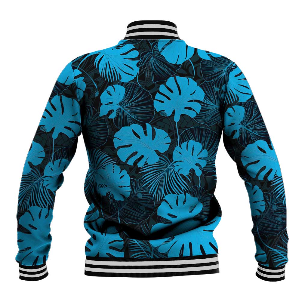 Blue Hawaii Kukui Nut Lei Baseball Jacket Hawaiian Pattern Monstera Tropical Vibes - Polynesian Pride