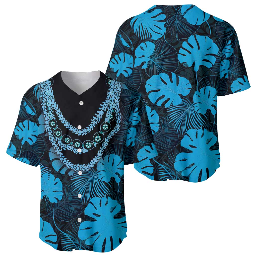Blue Hawaii Kukui Nut Lei Baseball Jersey Hawaiian Pattern Monstera Tropical Vibes - Polynesian Pride