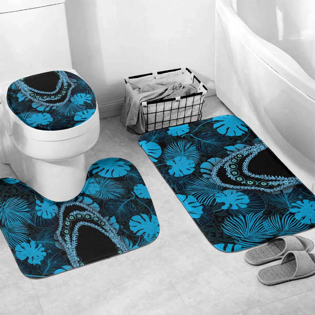 Blue Hawaii Kukui Nut Lei Bathroom Set Hawaiian Pattern Monstera Tropical Vibes - Polynesian Pride