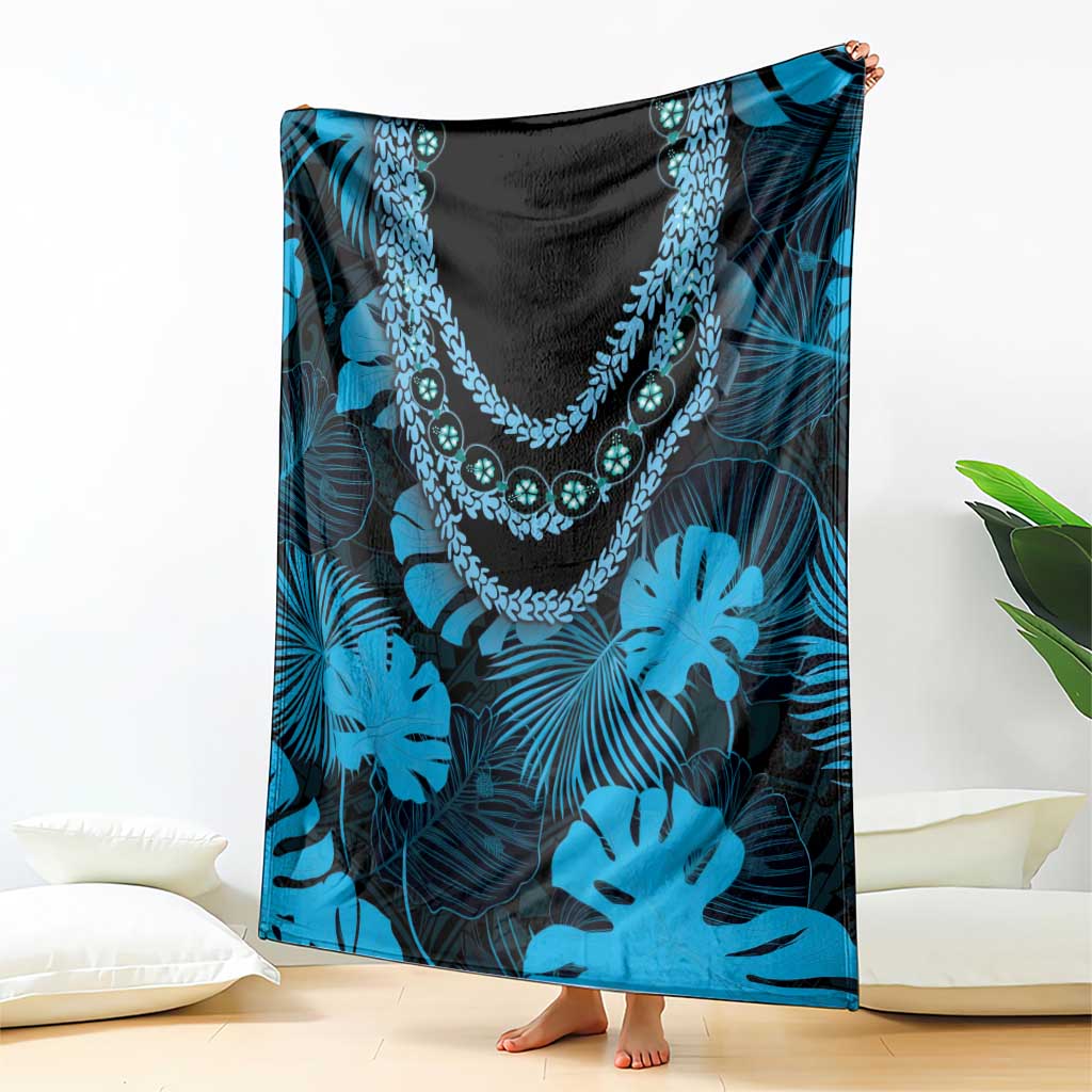 Blue Hawaii Kukui Nut Lei Blanket Hawaiian Pattern Monstera Tropical Vibes - Polynesian Pride