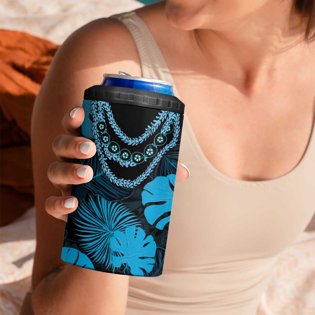 Blue Hawaii Kukui Nut Lei 4 in 1 Can Cooler Tumbler Hawaiian Pattern Monstera Tropical Vibes - Polynesian Pride