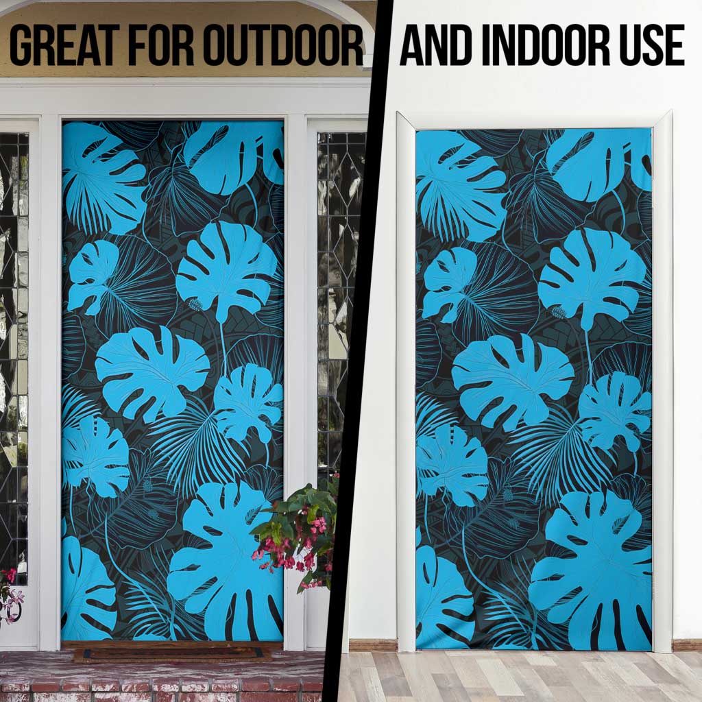 Blue Hawaii Kukui Nut Lei Door Cover Hawaiian Pattern Monstera Tropical Vibes - Polynesian Pride