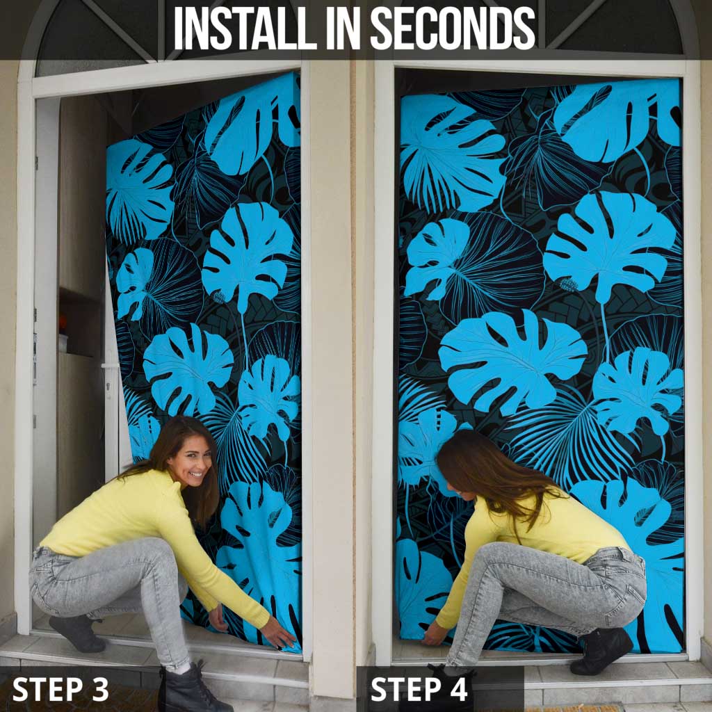 Blue Hawaii Kukui Nut Lei Door Cover Hawaiian Pattern Monstera Tropical Vibes - Polynesian Pride