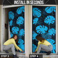 Blue Hawaii Kukui Nut Lei Door Cover Hawaiian Pattern Monstera Tropical Vibes - Polynesian Pride