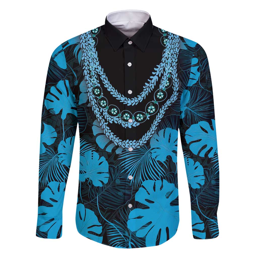 Blue Hawaii Kukui Nut Lei Family Matching Off Shoulder Maxi Dress and Hawaiian Shirt Hawaiian Pattern Monstera Tropical Vibes - Polynesian Pride