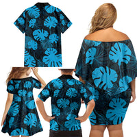 Blue Hawaii Kukui Nut Lei Family Matching Off Shoulder Short Dress and Hawaiian Shirt Hawaiian Pattern Monstera Tropical Vibes - Polynesian Pride