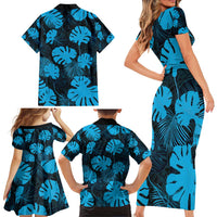 Blue Hawaii Kukui Nut Lei Family Matching Short Sleeve Bodycon Dress and Hawaiian Shirt Hawaiian Pattern Monstera Tropical Vibes - Polynesian Pride