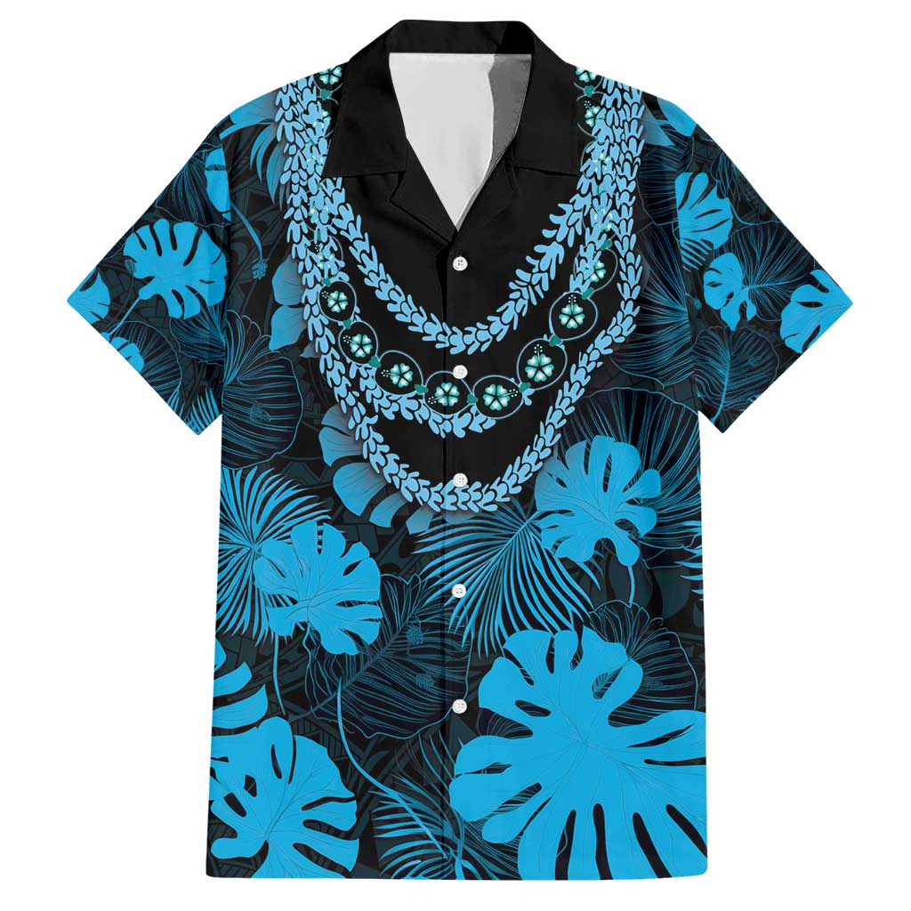 Blue Hawaii Kukui Nut Lei Family Matching Short Sleeve Bodycon Dress and Hawaiian Shirt Hawaiian Pattern Monstera Tropical Vibes - Polynesian Pride