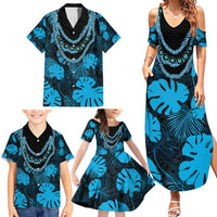 Blue Hawaii Kukui Nut Lei Family Matching Summer Maxi Dress and Hawaiian Shirt Hawaiian Pattern Monstera Tropical Vibes - Polynesian Pride